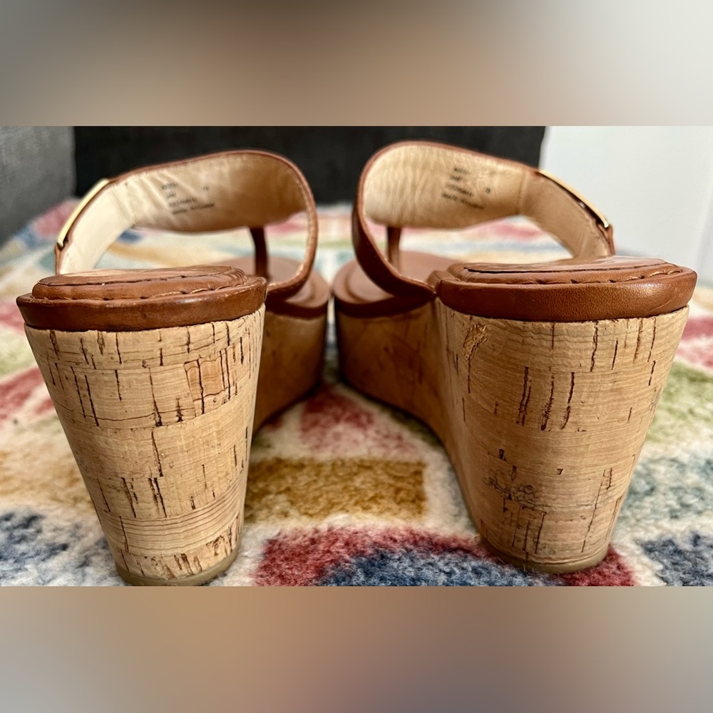Coach Jan Women's Chestnut Leather Cork Wedge platform sandals Size 7B EUC! $168 - Picture 4 of 9